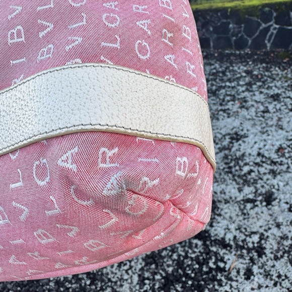 Bvlgari Pink Canvas Logo Mini Tote Bag Leather Trim Made in Italy - Picture 12 of 14